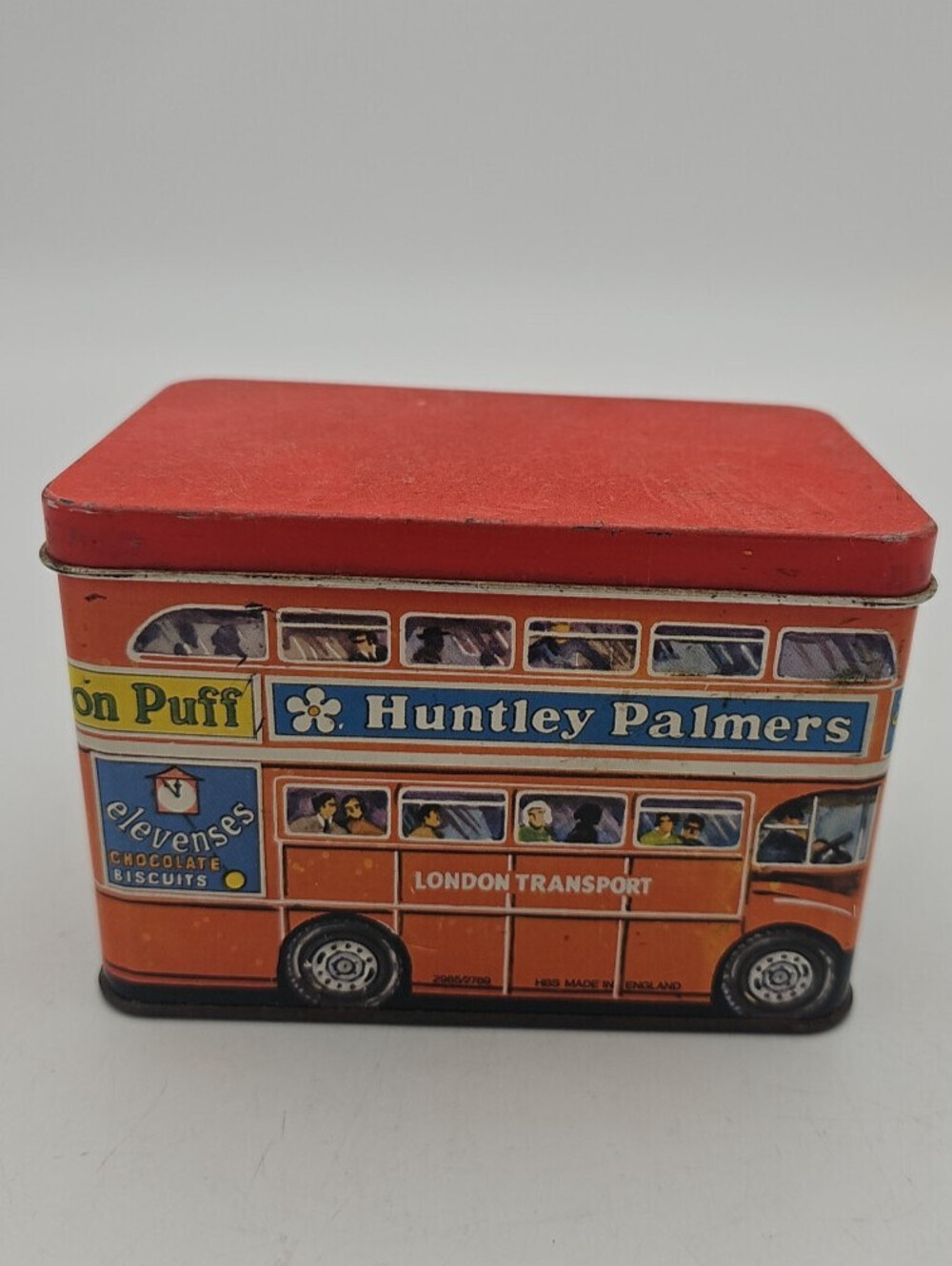 VTG Cadbury Cookie Tin Hinged Lid Double Decker Bus Design England Collectible